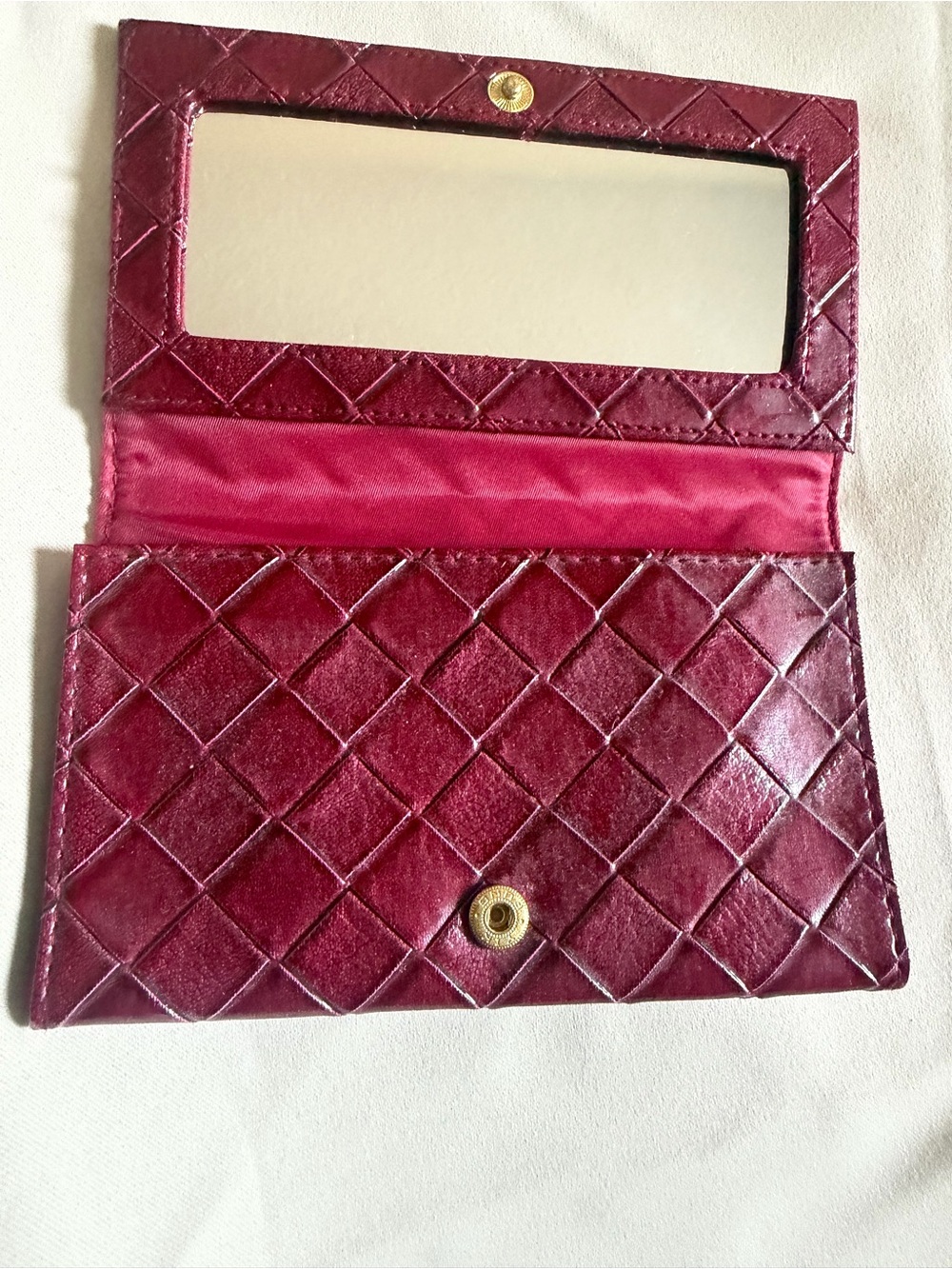 Estée Lauder  Burgundy Leather Clutch Wallet with Mirror